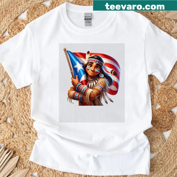 Native American Puerto Rican flag spirit t-shirt with thoughtful cultural design.
