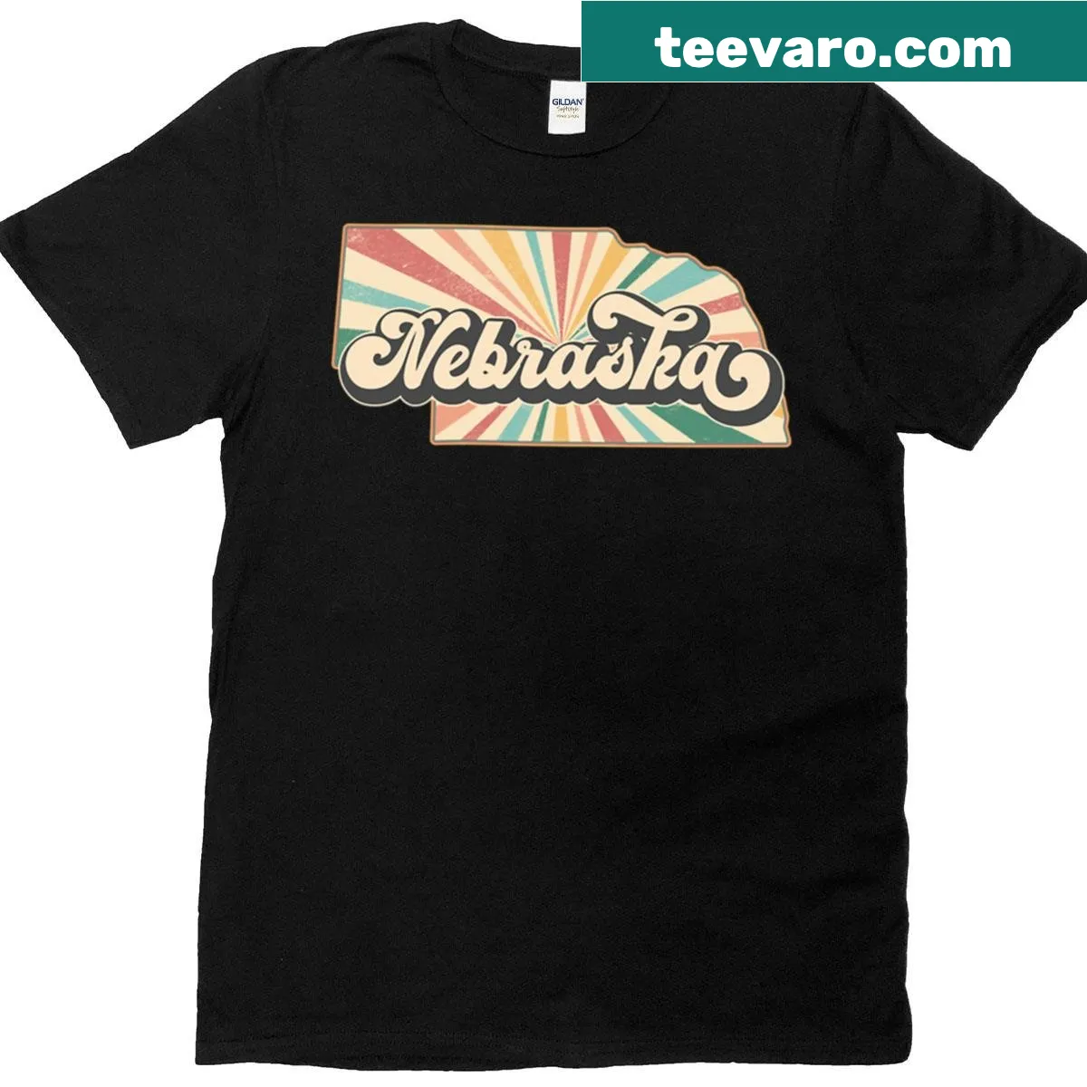 Retro Nebraska map graphic on a distressed oversized shirt — on a men's t-shirt