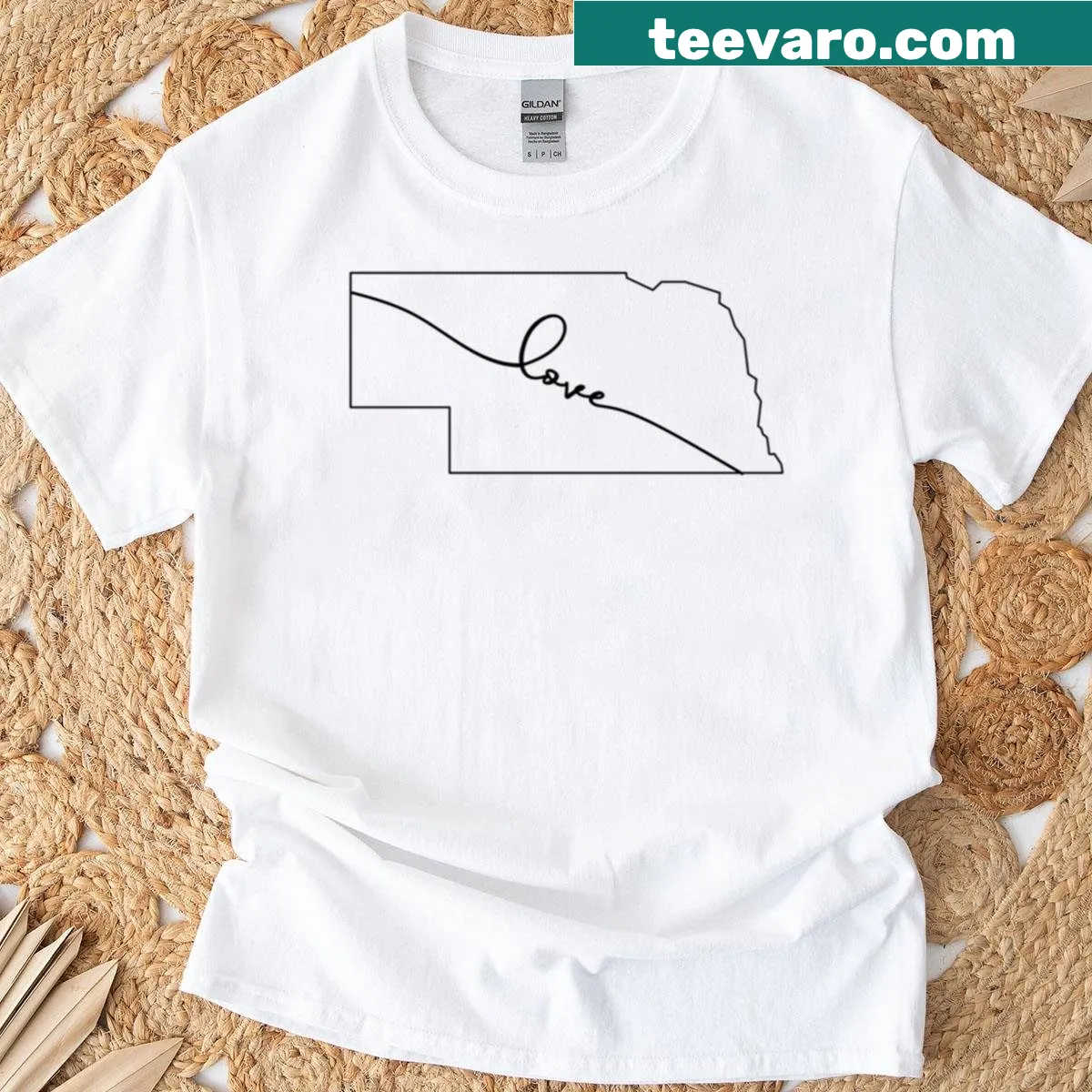 Nebraska state outline silhouette with the phrase 'Nebraska Is Love' — on a men's t-shirt