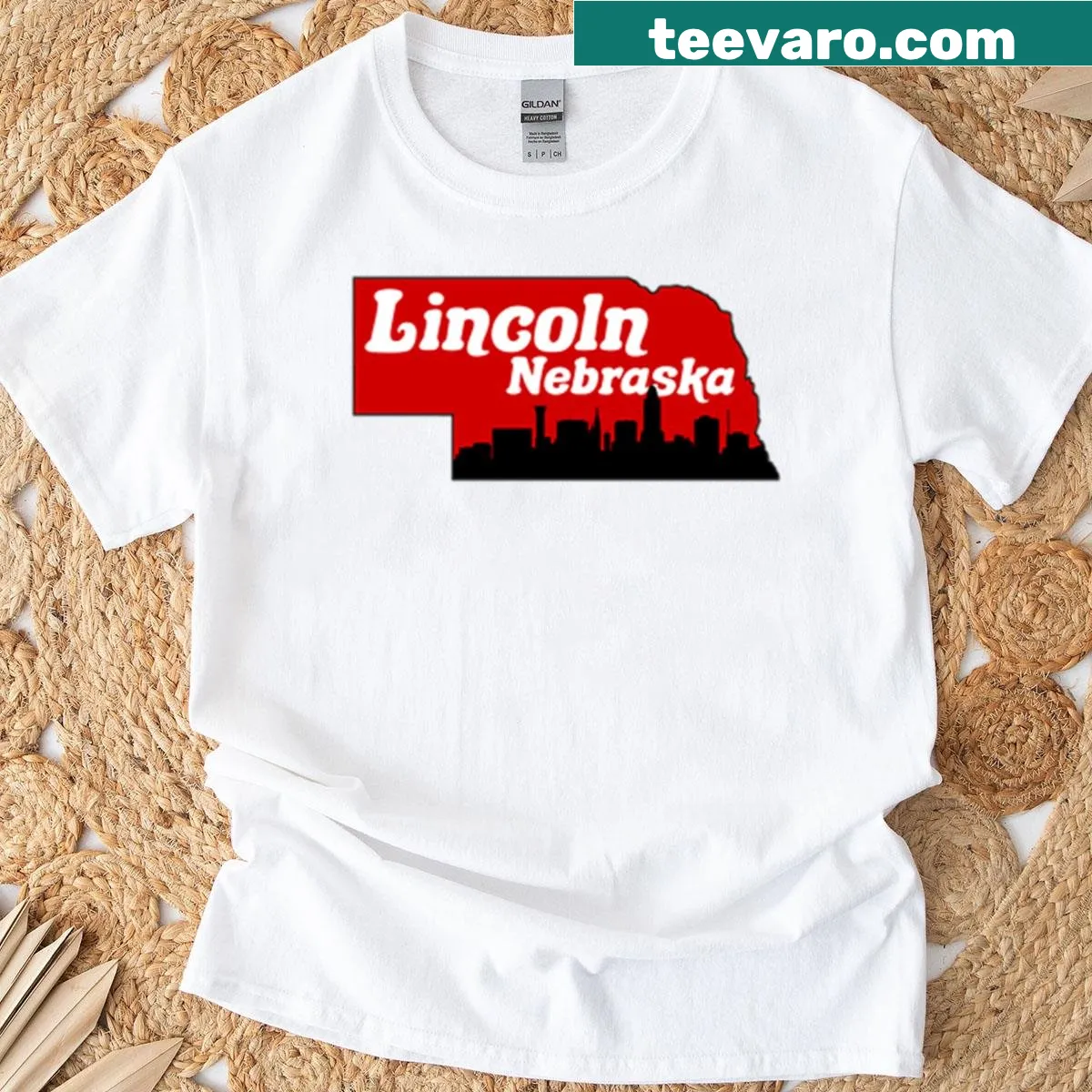 Typographic design featuring 'Nebraska Lincoln' on a casual T-shirt — on a men's t-shirt