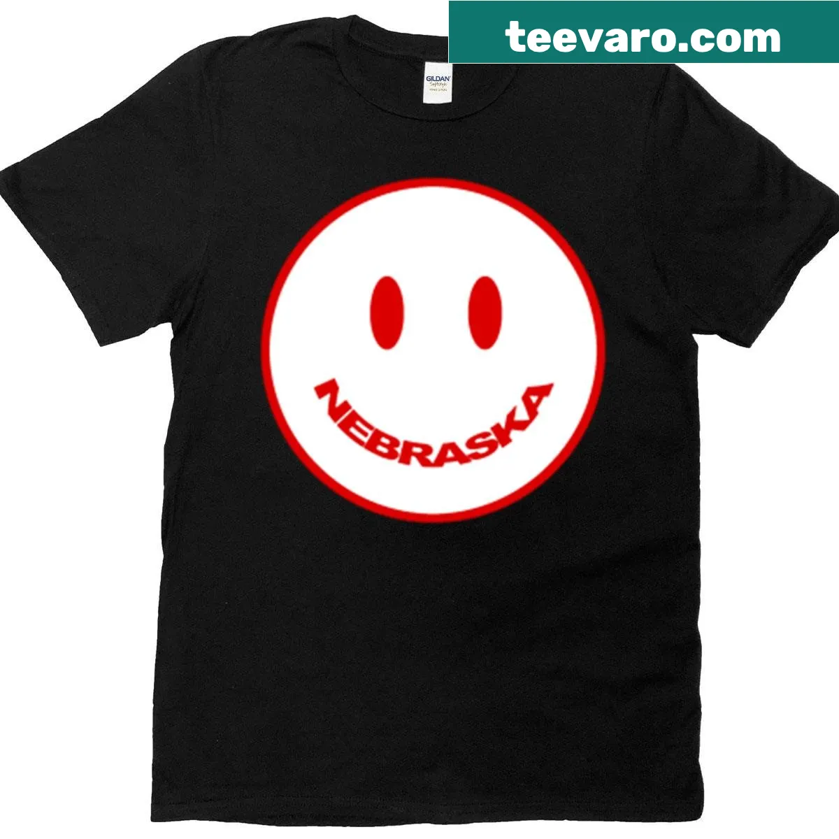 Smiley face Nebraska T-shirt design — on a men's t-shirt