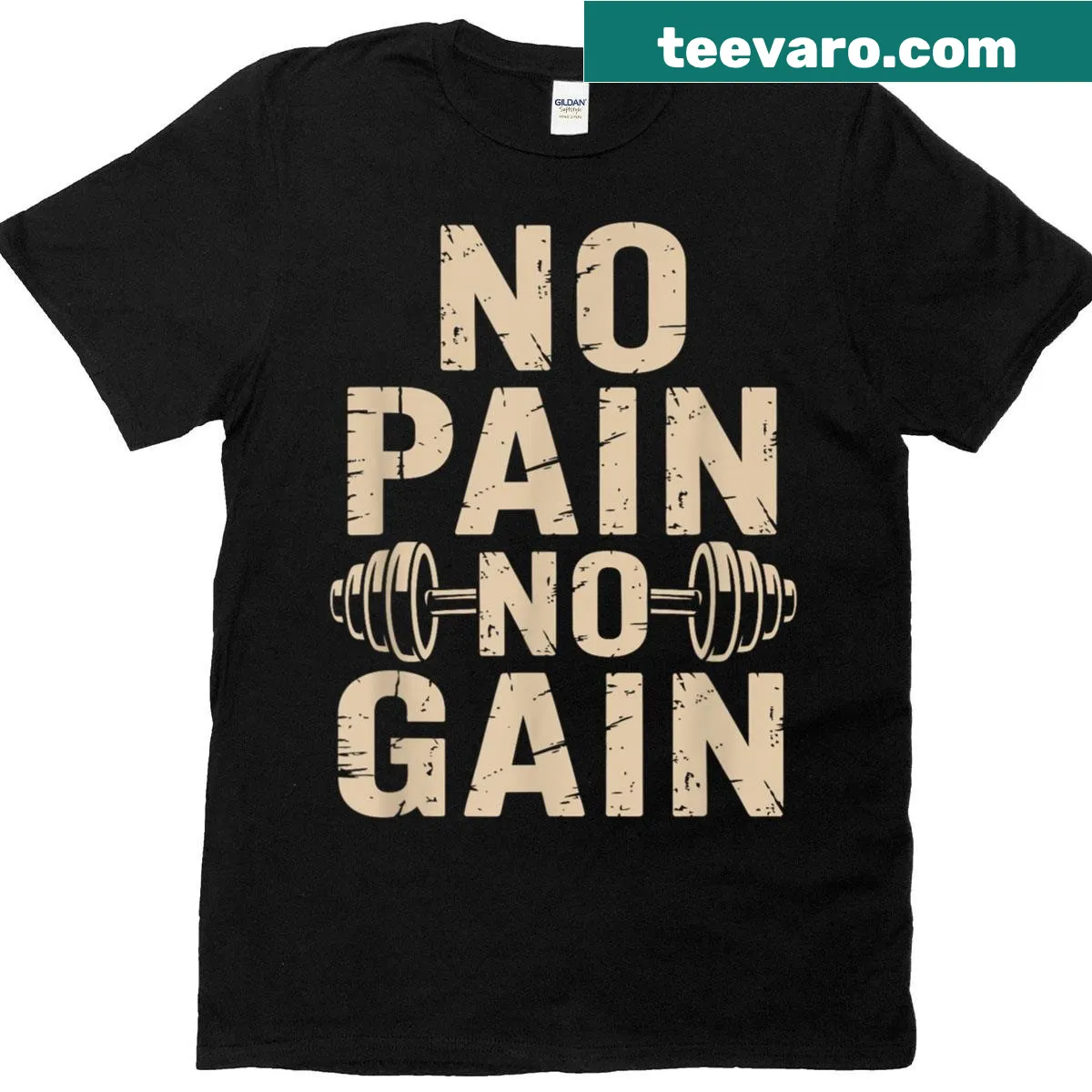 Motivational fitness T-shirt with 'No Pain No Gain' typography — on a men's t-shirt