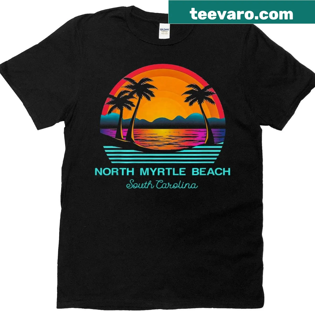 Illustrative North Myrtle Beach T-shirt capturing coastal vibes — on a men's t-shirt