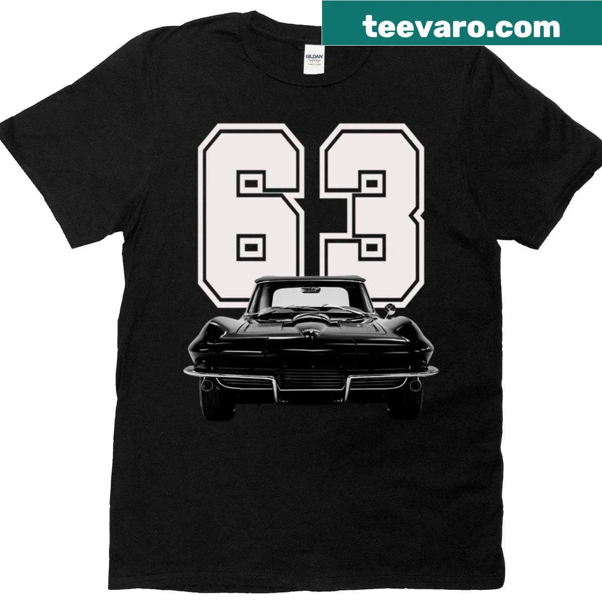 Vintage-style t-shirt featuring a 1963 classic car design — on a men's t-shirt