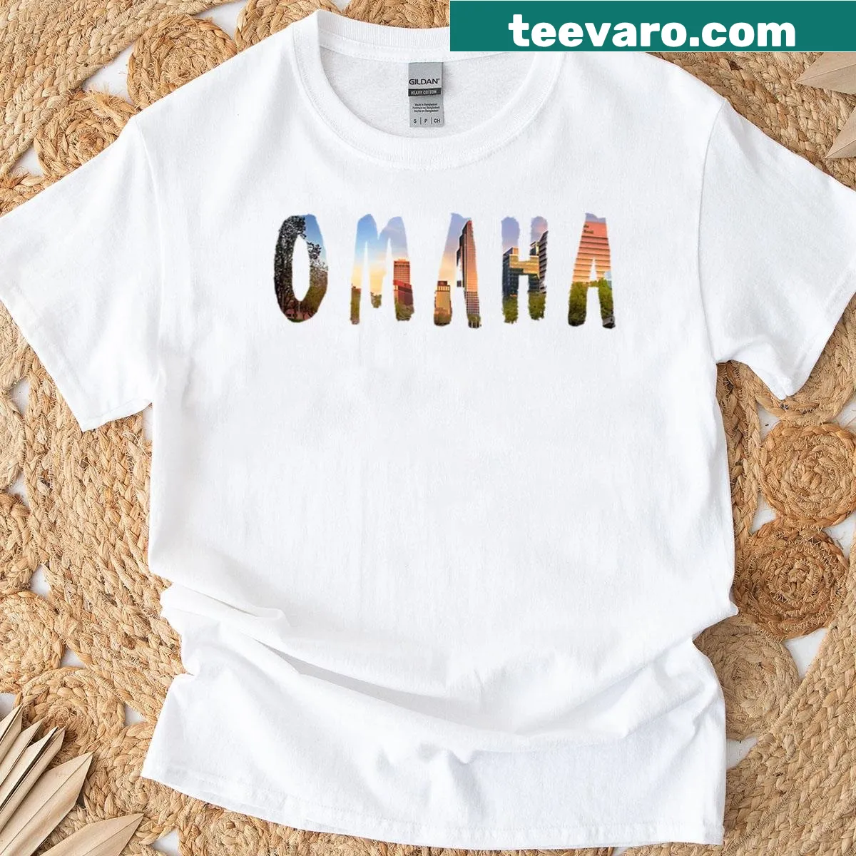 Omaha Nebraska T-shirt with bold text design. — on a men's t-shirt