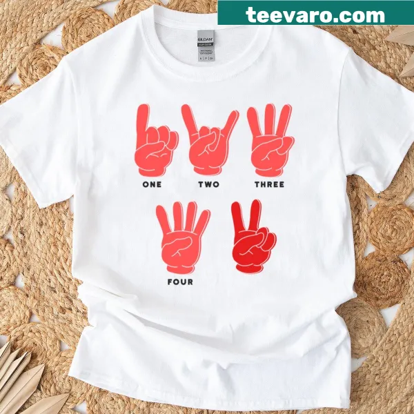 Minimalist t-shirt featuring the numbers one through four in a playful design