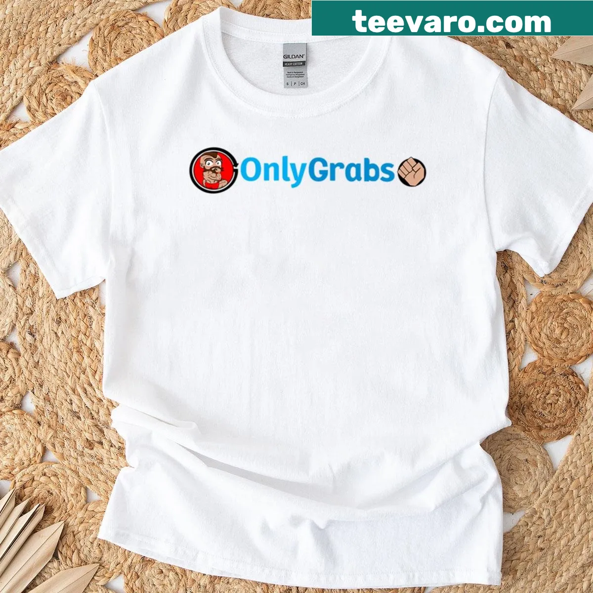 T-shirt featuring the humorous phrase 'Only Grabs' in simple typography — on a men's t-shirt