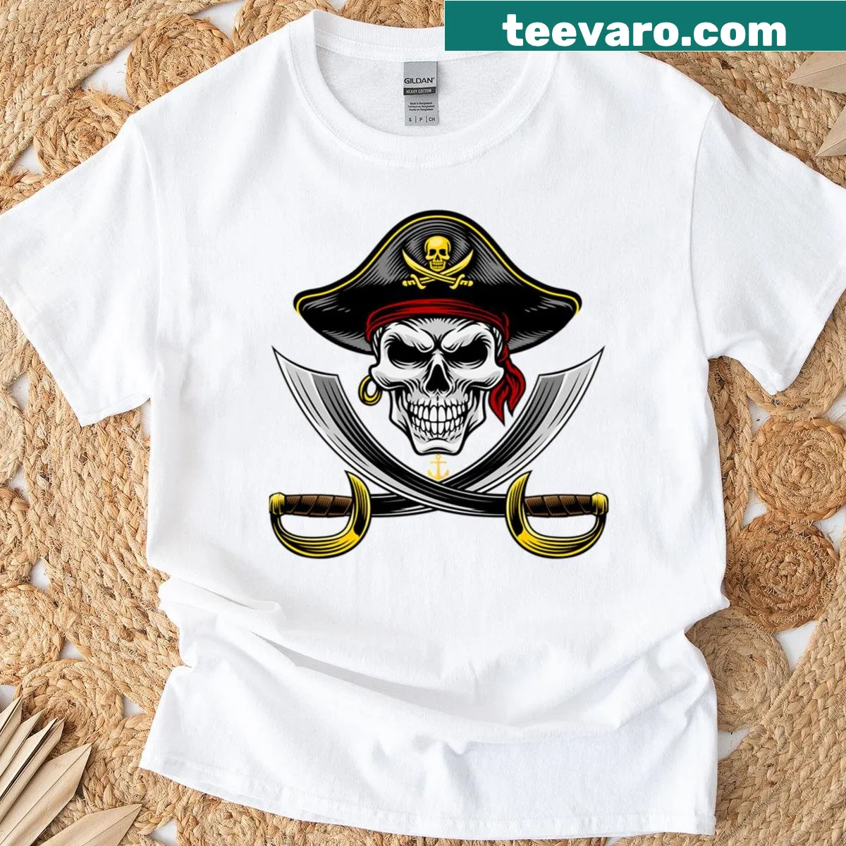 Pirate Life logo t-shirt with fun typography — on a men's t-shirt