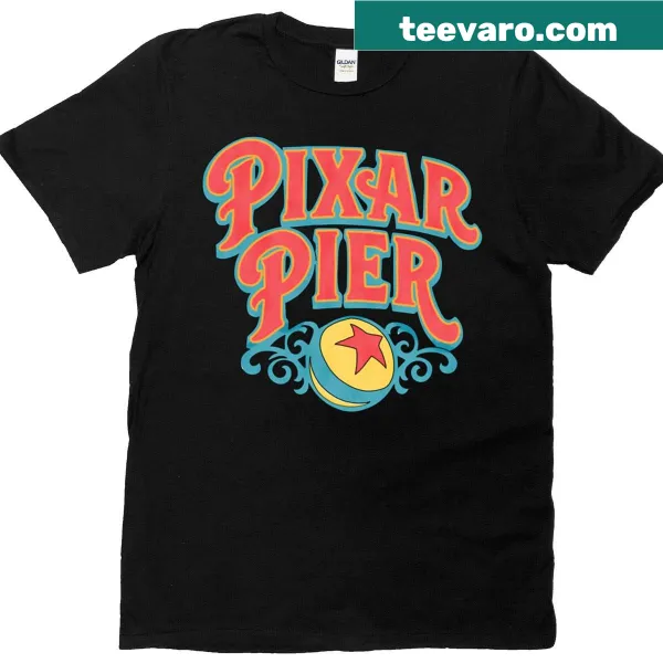 Pixar Pier logo printed on a playful-themed T-shirt