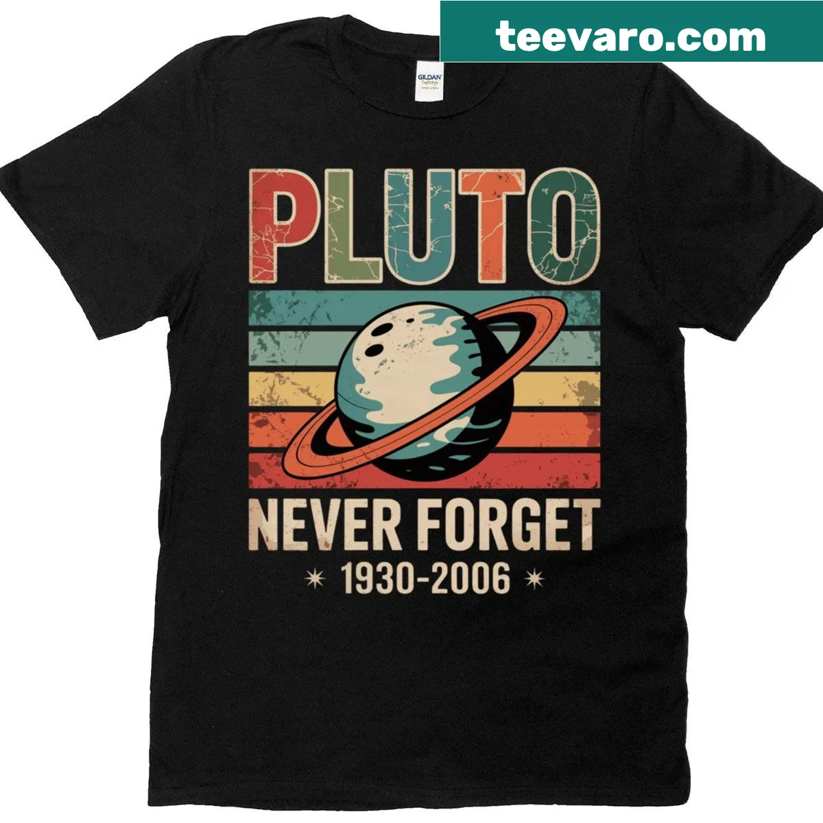 Retro graphic honoring Pluto's significance from 1930 to 2006 — on a men's t-shirt