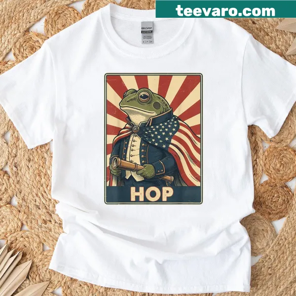 Portland frog graphic T-shirt with vintage American flag design