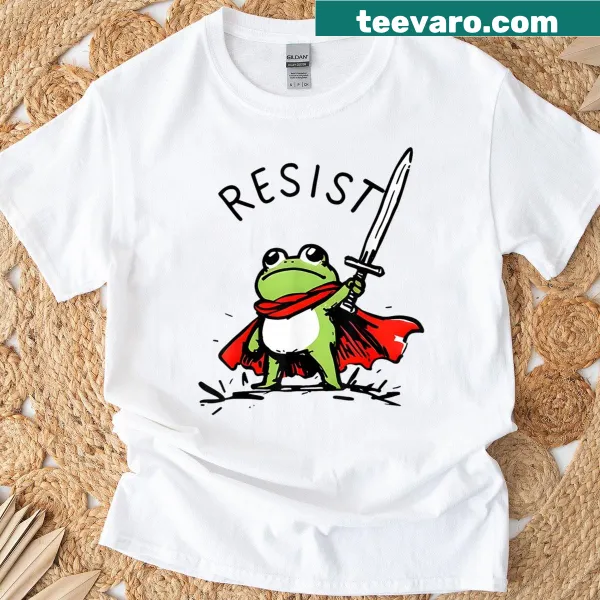 Funny activist T-shirt featuring whimsical frogs protesting