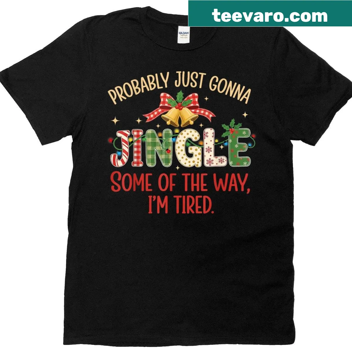 Funny Christmas t-shirt with jingle-themed text — on a men's t-shirt