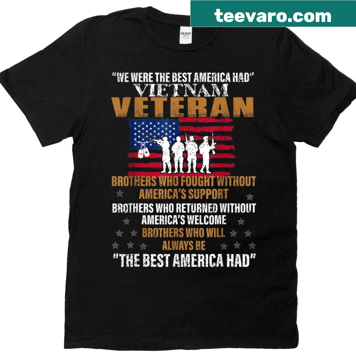 Patriotic t-shirt honoring Vietnam veterans with bold typography. — on a men's t-shirt