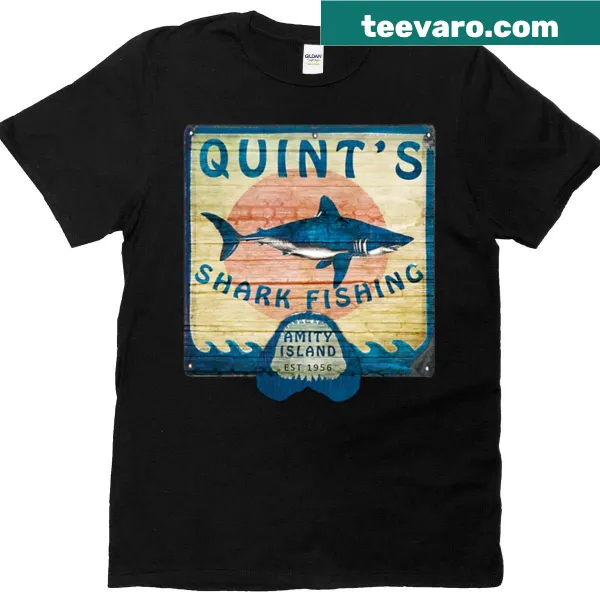 Quint's Shark Fishing t-shirt with bold fishing illustration