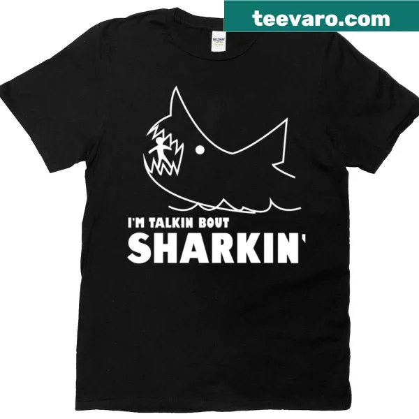 Cartoon shark graphic on a fun T-shirt.