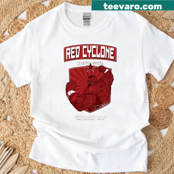 Bold T-shirt featuring a cyclone silhouette in red