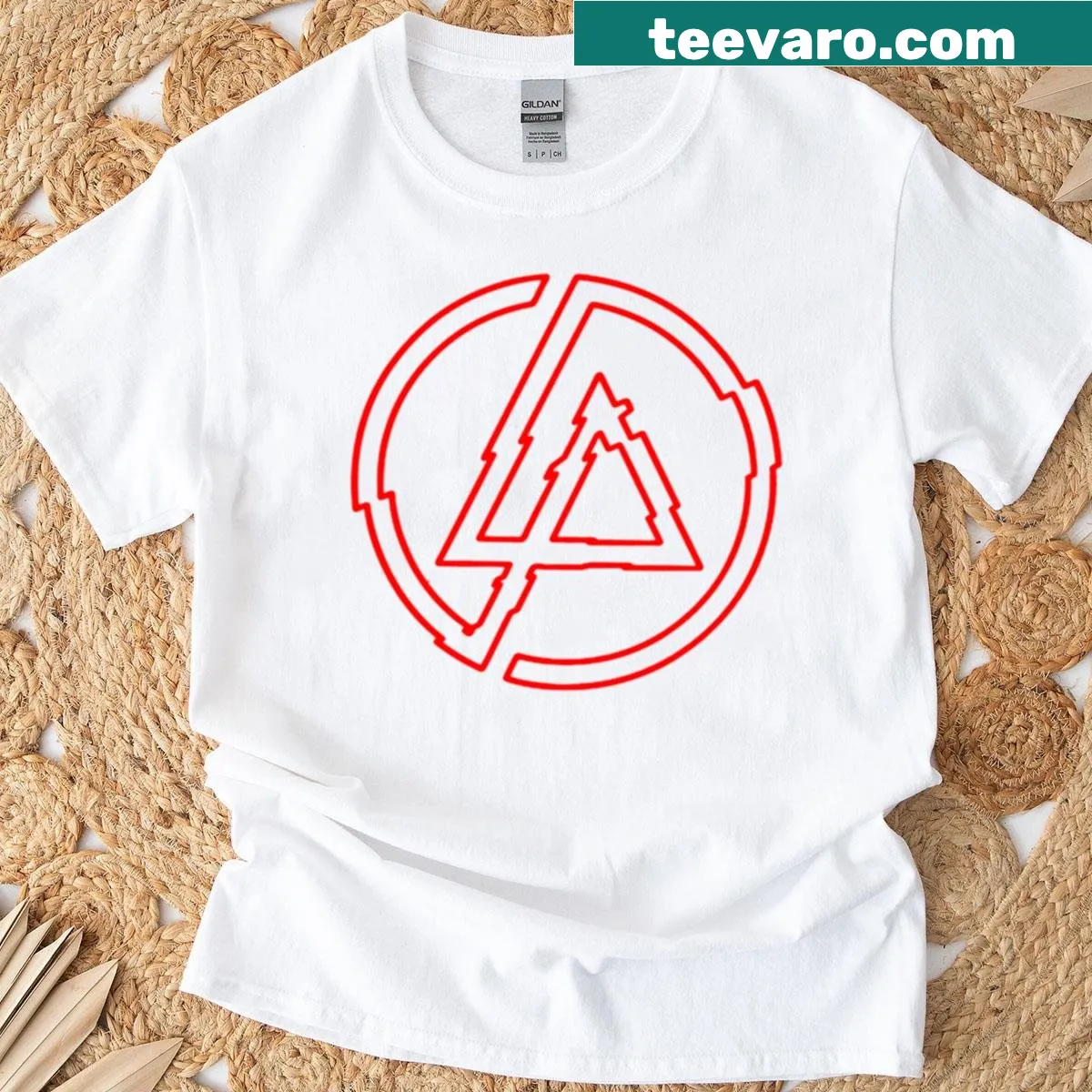 Abstract t-shirt with a unique design featuring various shapes and patterns — on a men's t-shirt