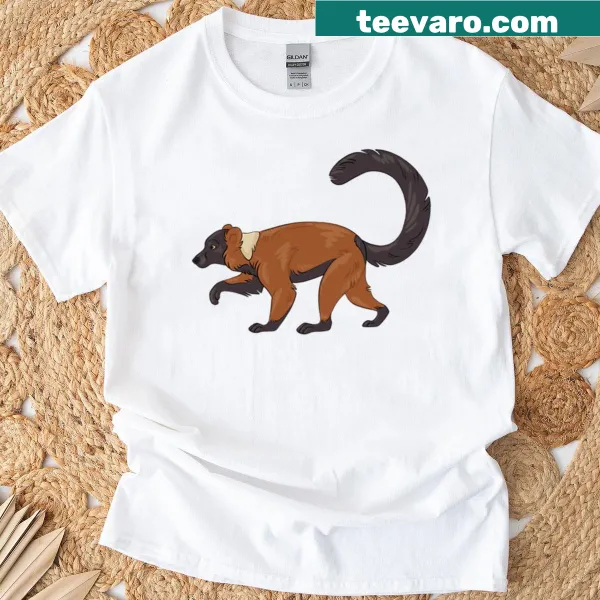 Graphic T-shirt featuring a red ruffed lemur illustration