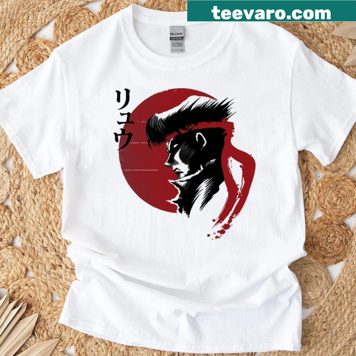 Fighter jet graphic T-shirt featuring a bold red sun design — on a men's t-shirt