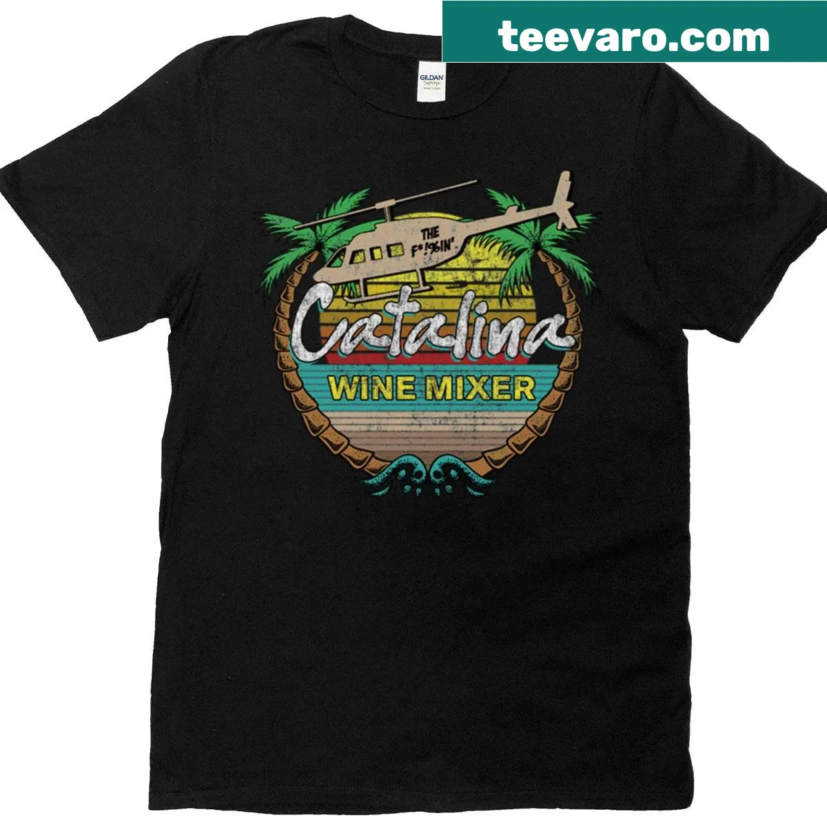 Retro Catalina Wine Mixer t-shirt with humorous design — on a men's t-shirt