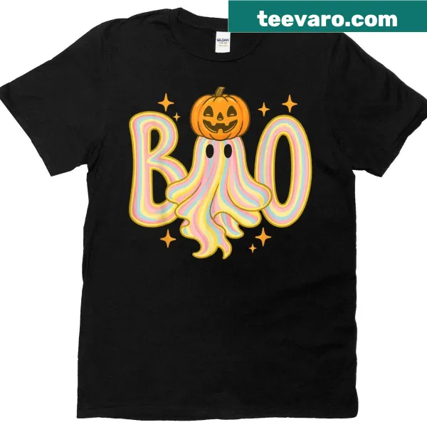 Cute retro Halloween shirt featuring a ghost and pumpkin design
