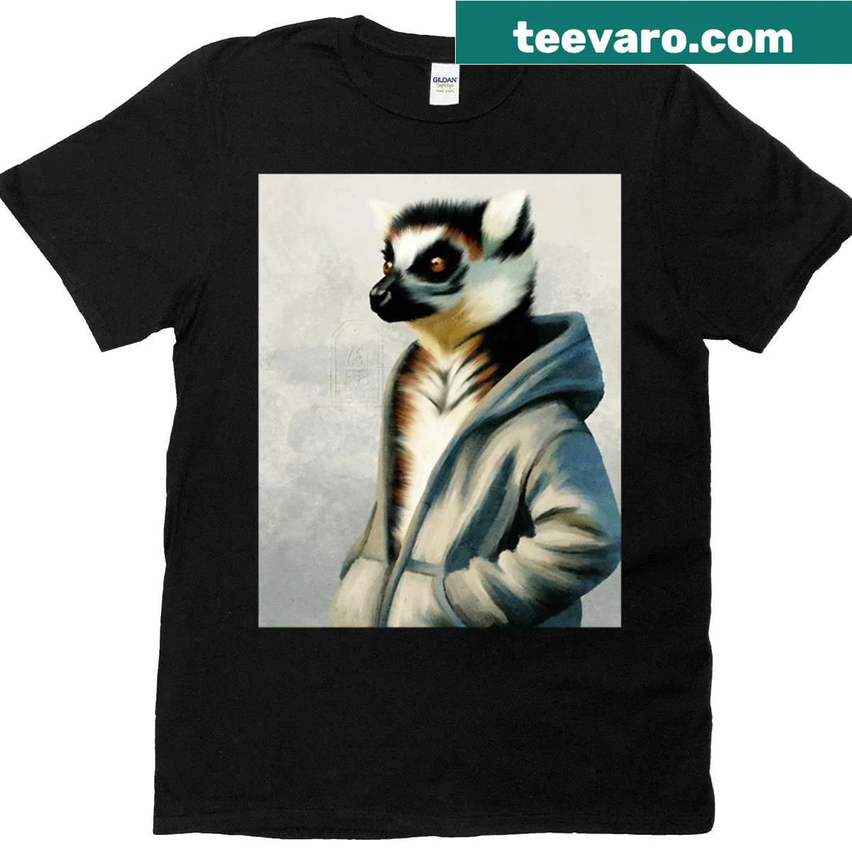 Playful ring-tailed lemur graphic t-shirt — on a men's t-shirt