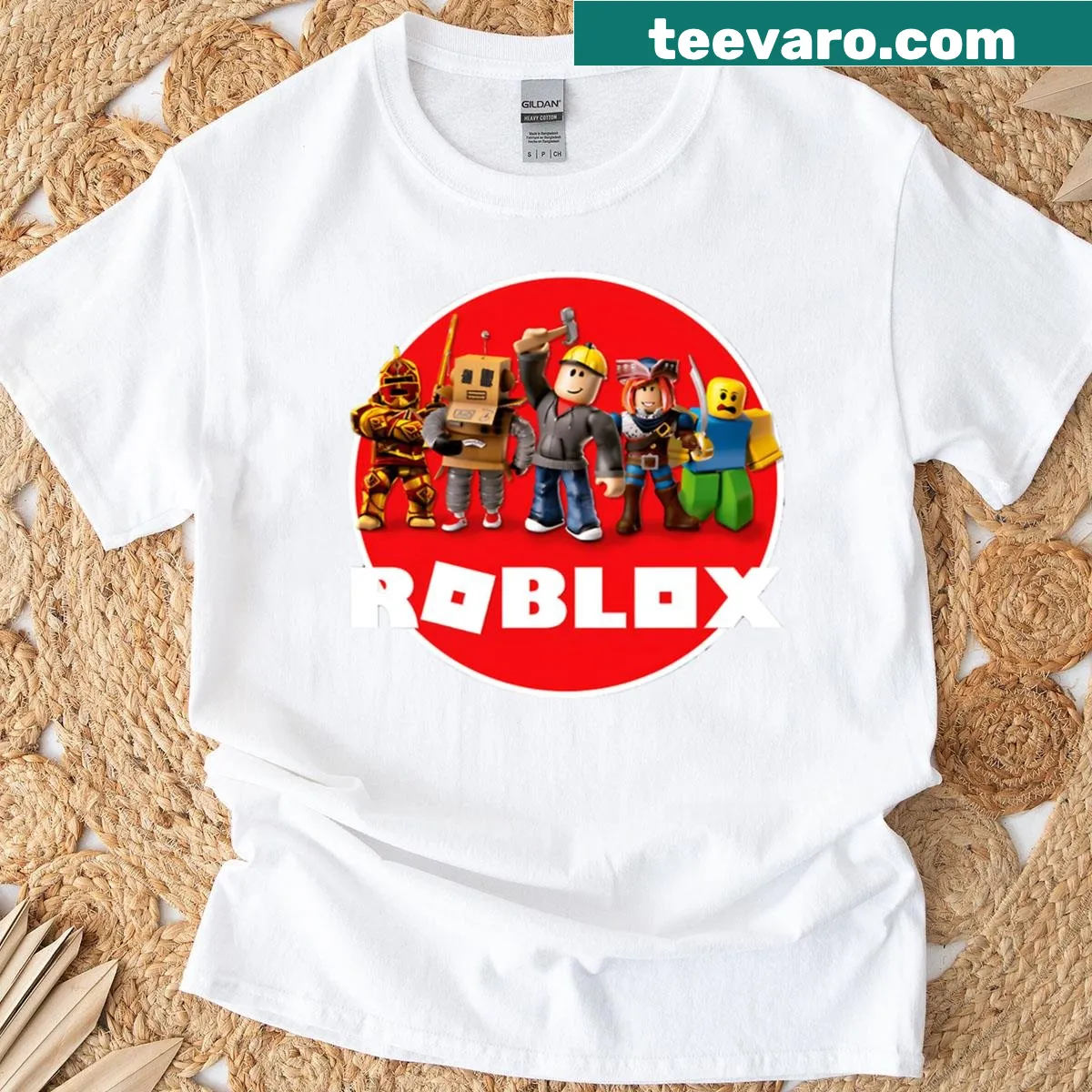 Roblox logo T-shirt featuring all characters — on a men's t-shirt