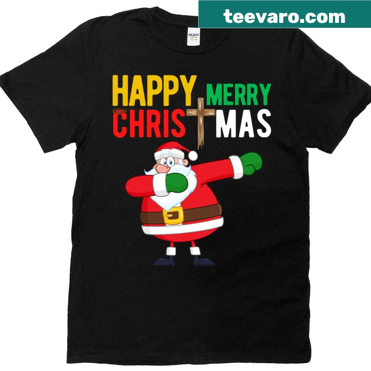 Santa and Jesus doing a dab dance on a sentimental t-shirt — on a men's t-shirt