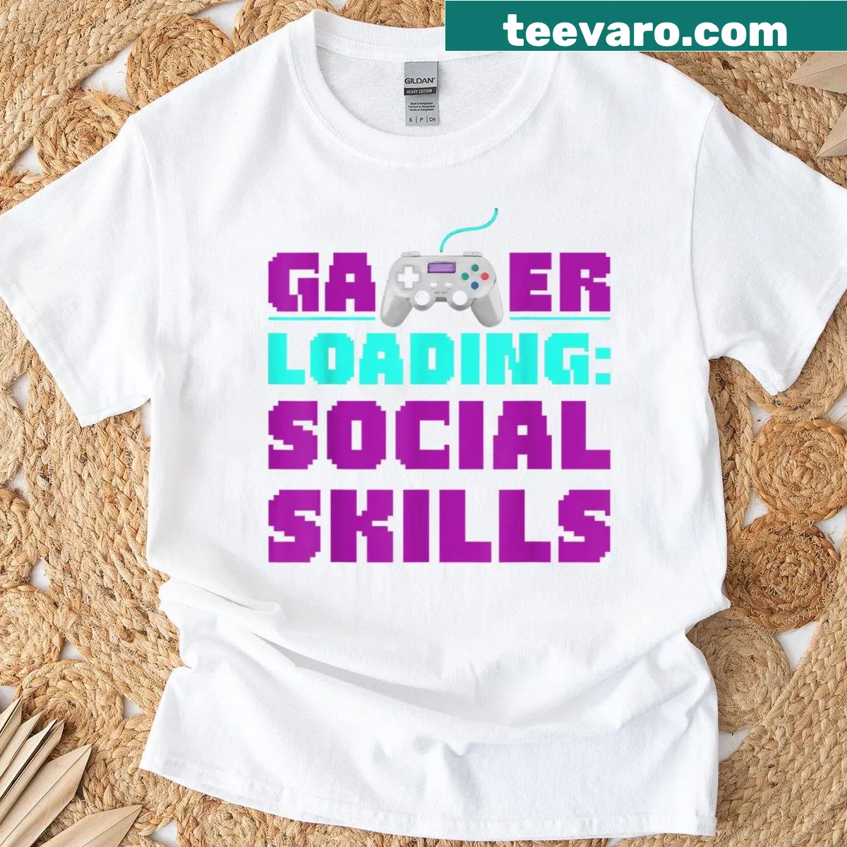 Funny gamer t-shirt with a loading bar and text about social skills — on a men's t-shirt