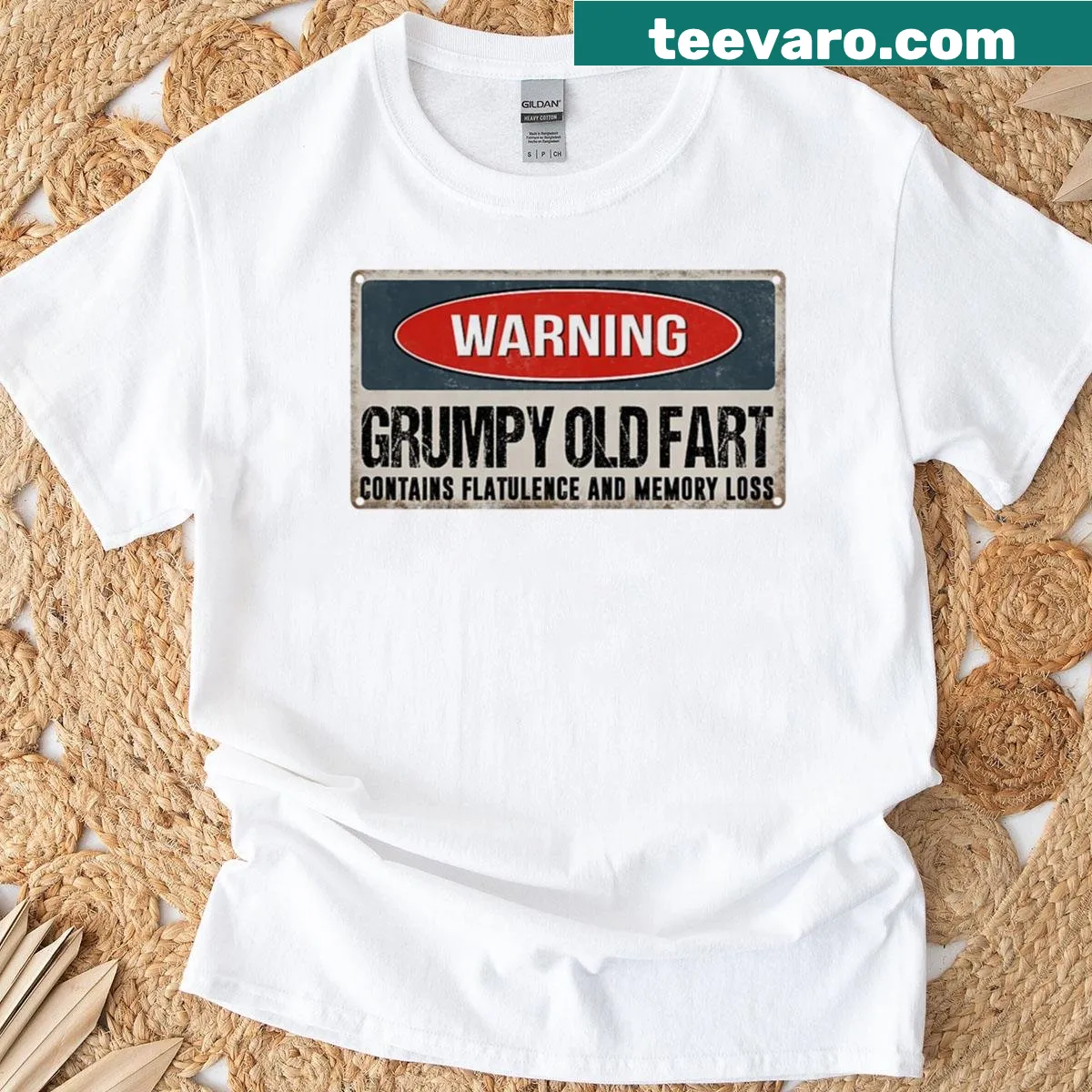 Sarcastic t-shirt for seniors with Grumpy Old Fart text — on a men's t-shirt