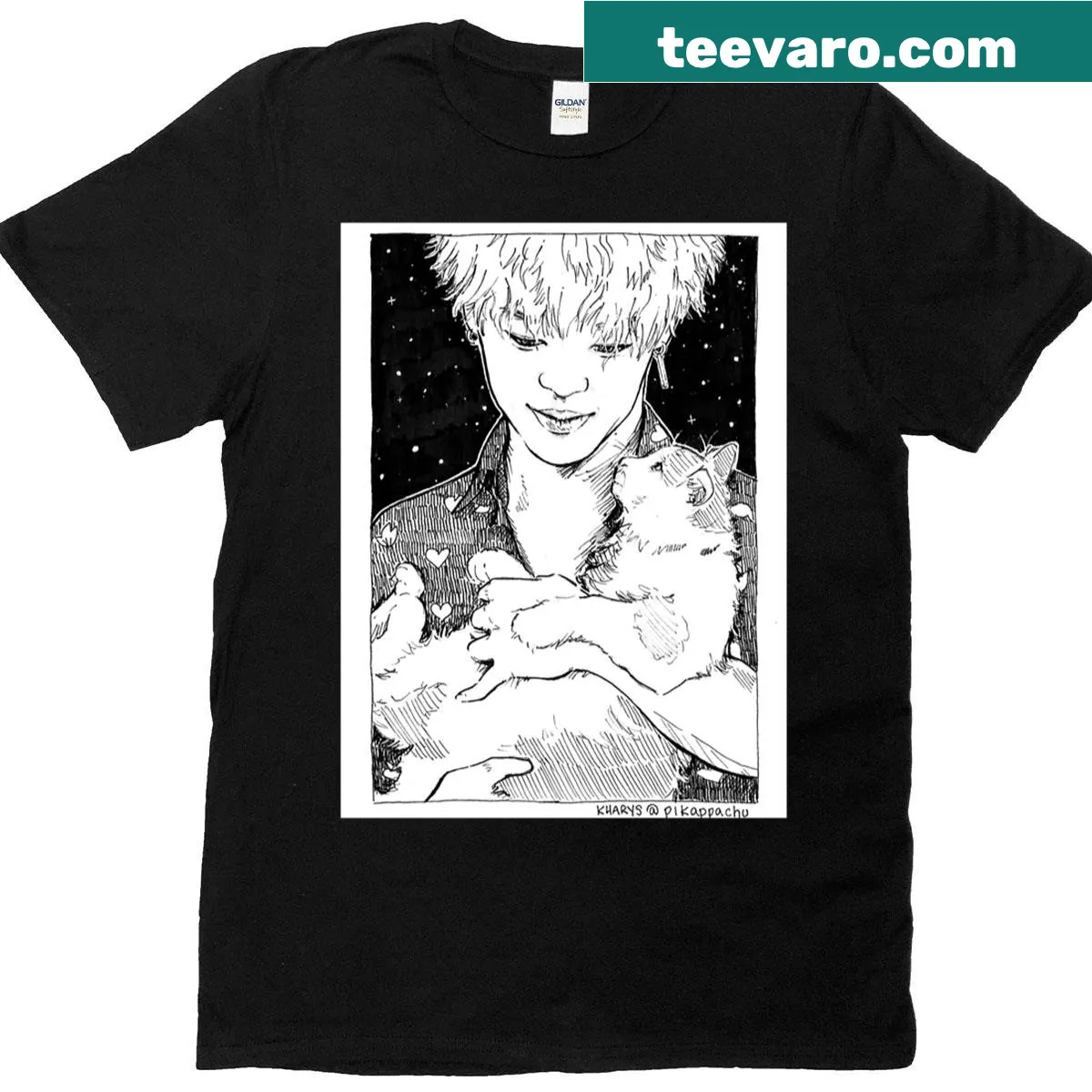Illustration of Jimin featured on an oversized T-shirt for Inktober. — on a men's t-shirt