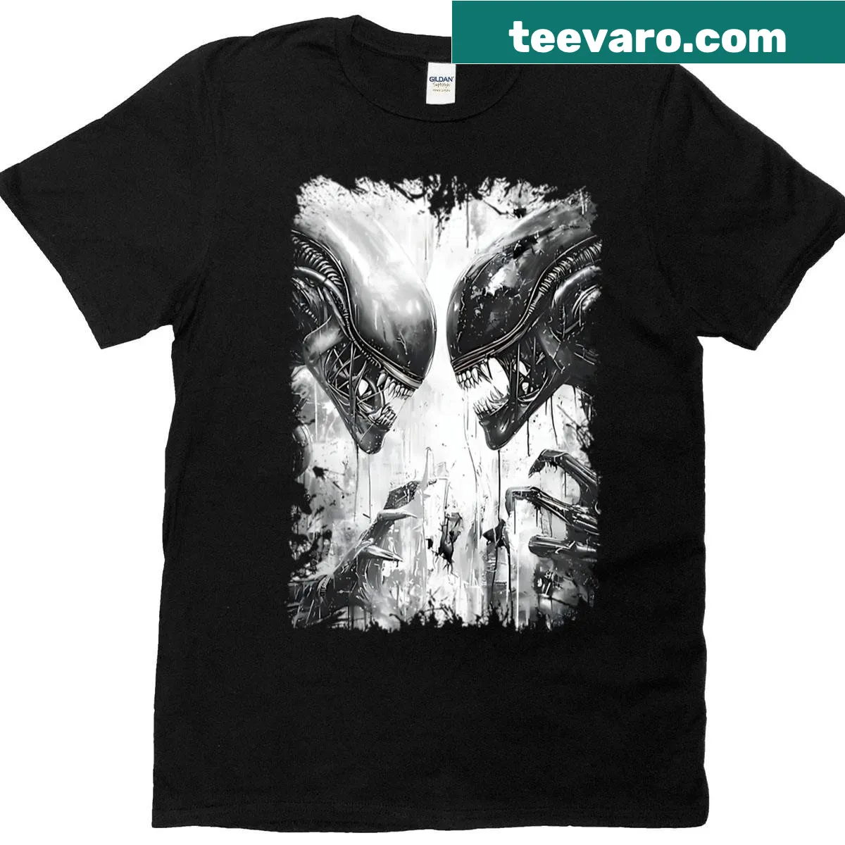 Vintage Halloween horror film logo t-shirt with distressed design. — on a men's t-shirt