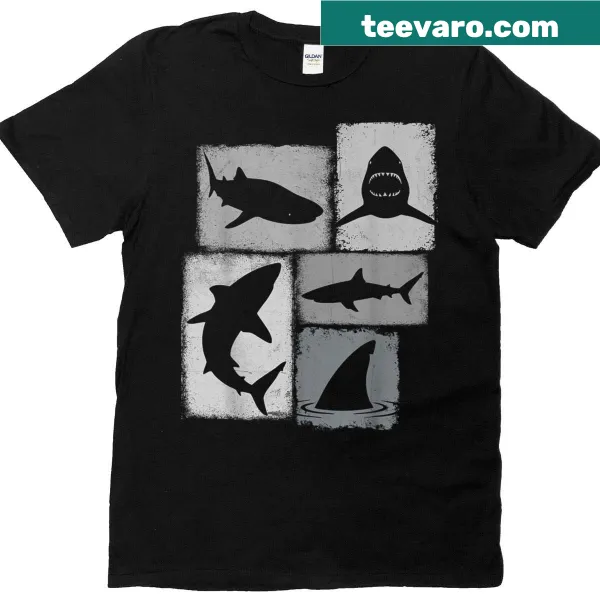 Vintage collage of sharks on a T-shirt for ocean lovers
