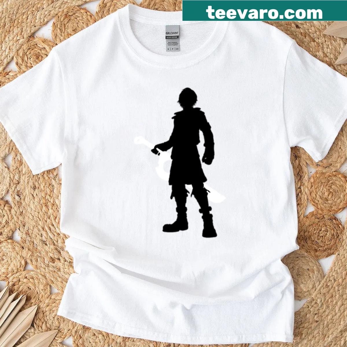 Minimalist t-shirt featuring a Shulk silhouette graphic — on a men's t-shirt