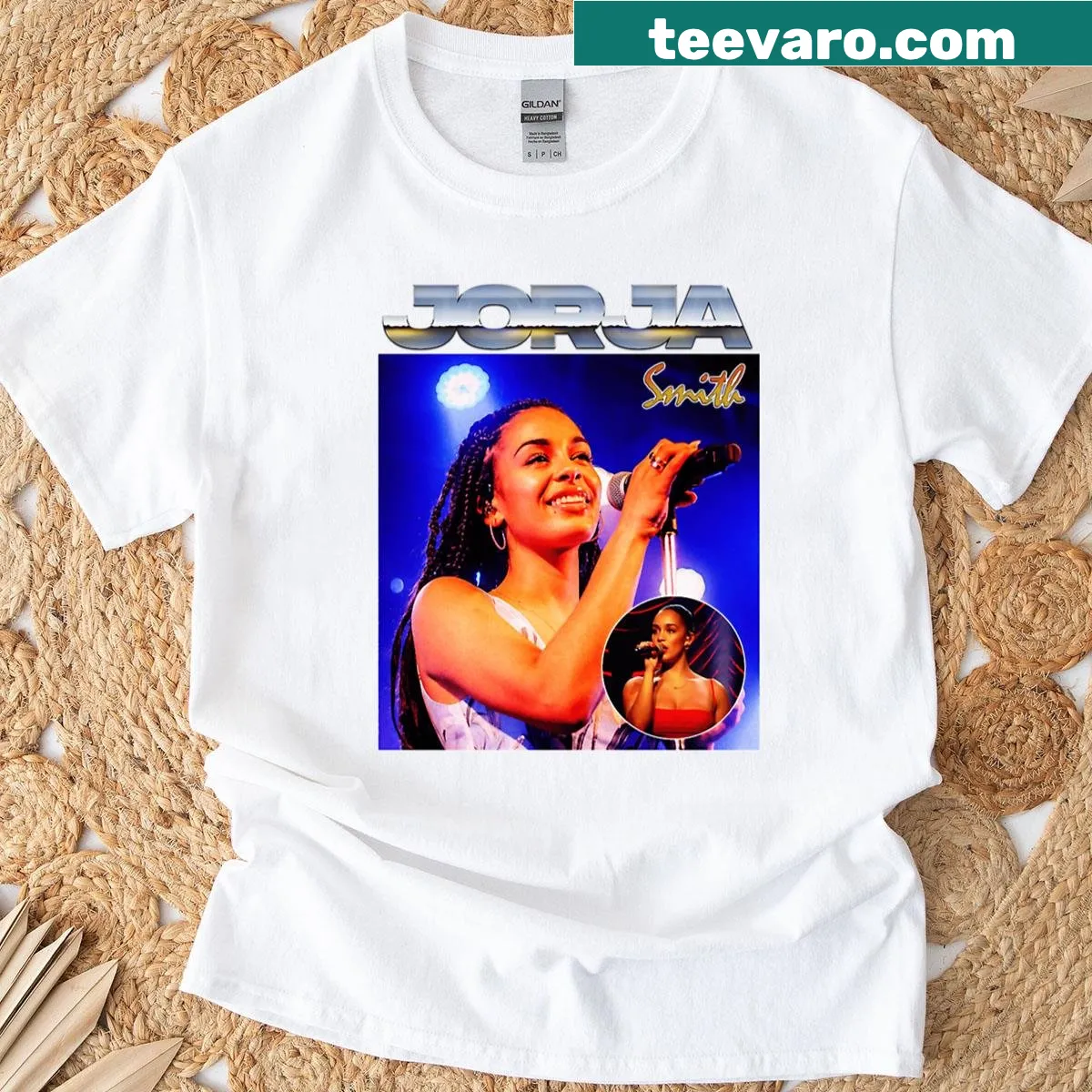 Illustration of a soulful female singer performing on stage — on a men's t-shirt
