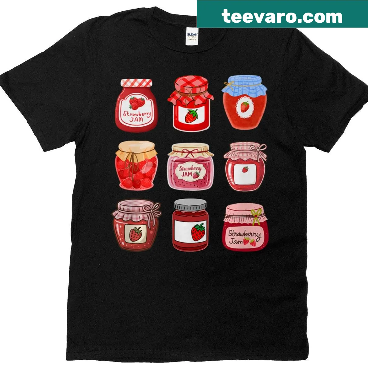 Adorable tee featuring a cute strawberry jam jar illustration — on a men's t-shirt