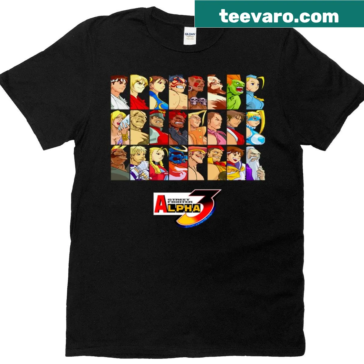 T-shirt featuring characters from Street Fighter Alpha 3 — on a men's t-shirt
