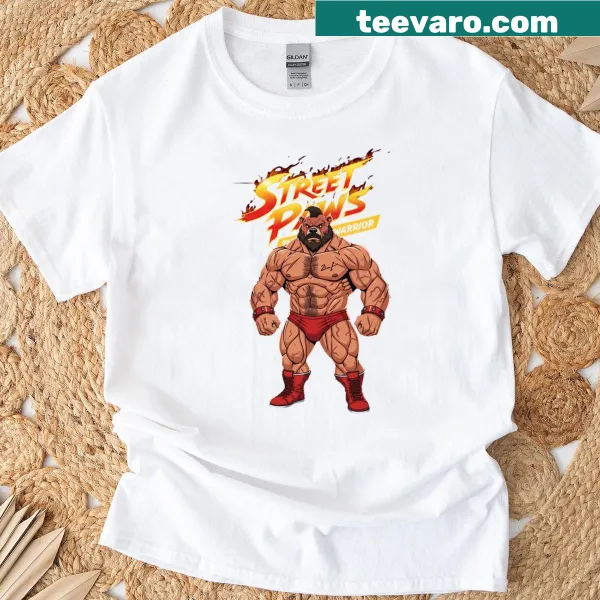 Dog-themed t-shirt featuring a playful illustration of the 'Street Paws - Zanbear'