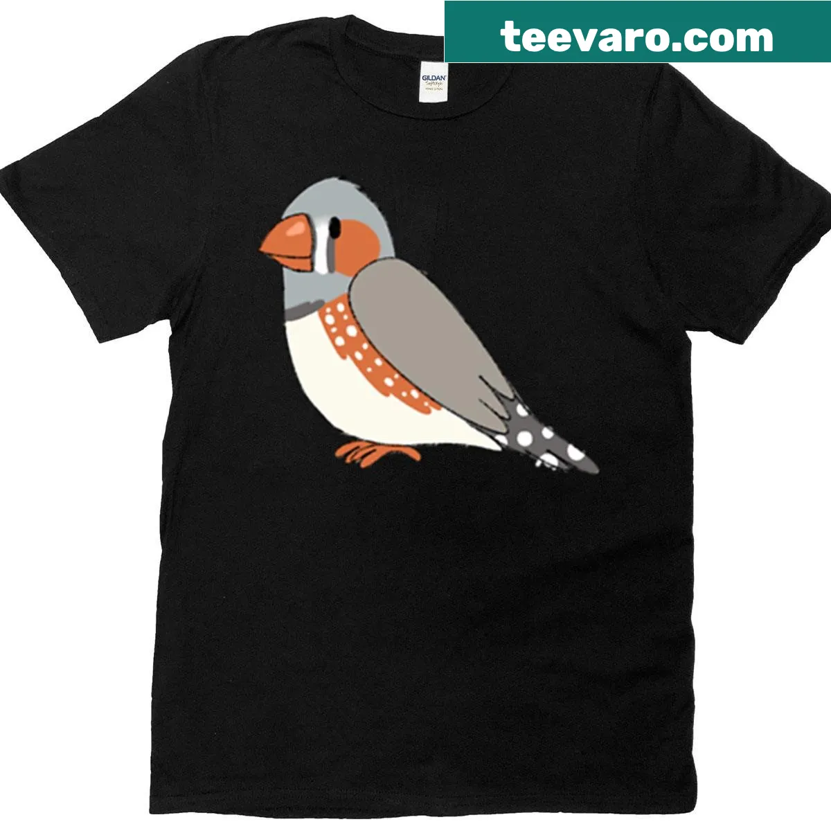 Kawaii illustration of a Zebra Finch bird on T-shirt — on a men's t-shirt