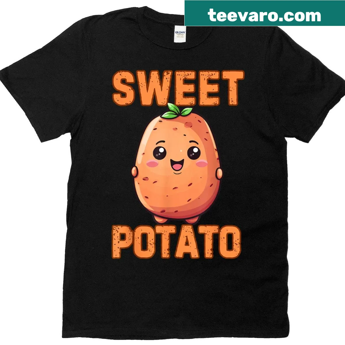 Funny couple shirt with grouchy and sweet potato illustrations — on a men's t-shirt