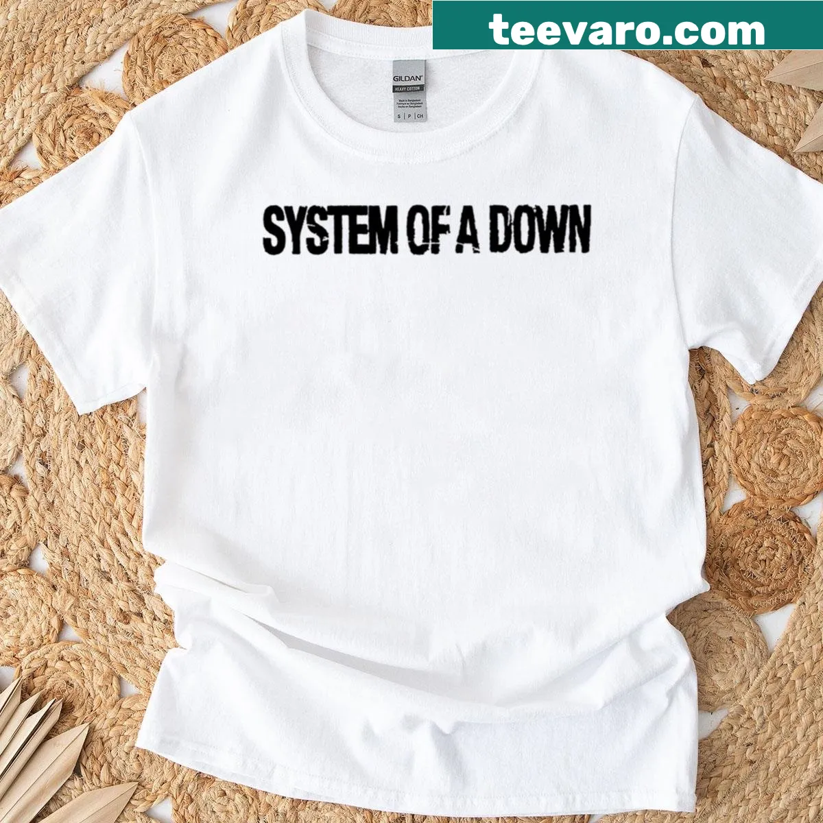 System Of A Down band logo graphic T-shirt — on a men's t-shirt