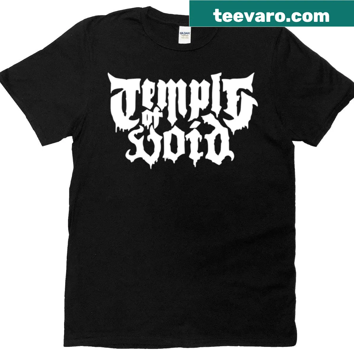 Bold T-shirt with Temple Of Void band logo — on a men's t-shirt