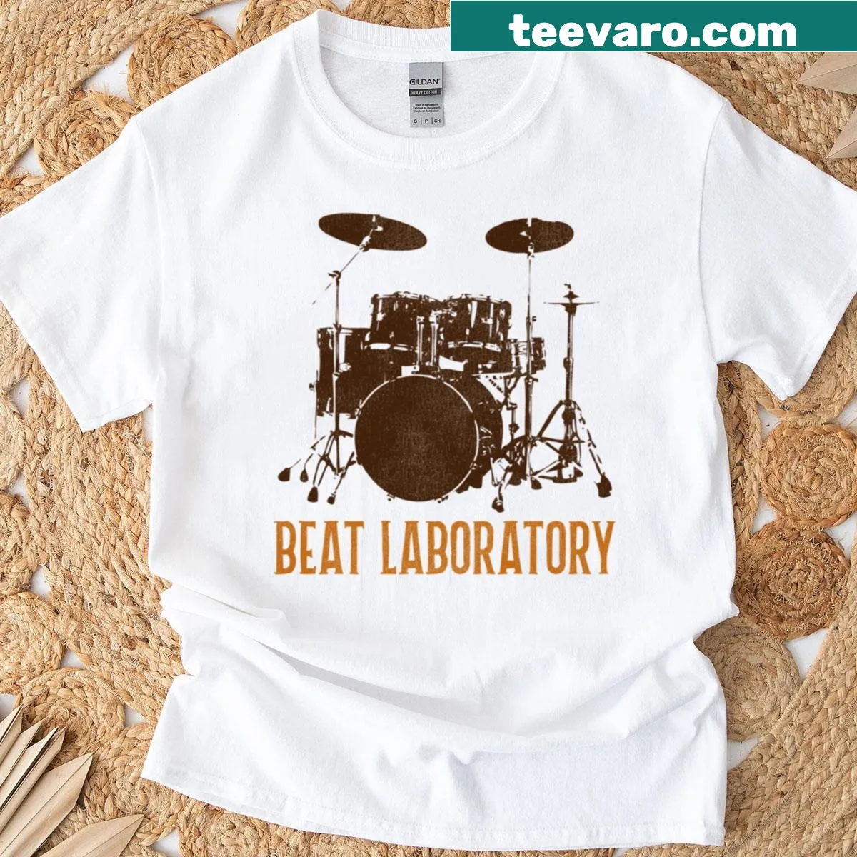 Illustrative T-shirt inspired by a music laboratory theme. — on a men's t-shirt