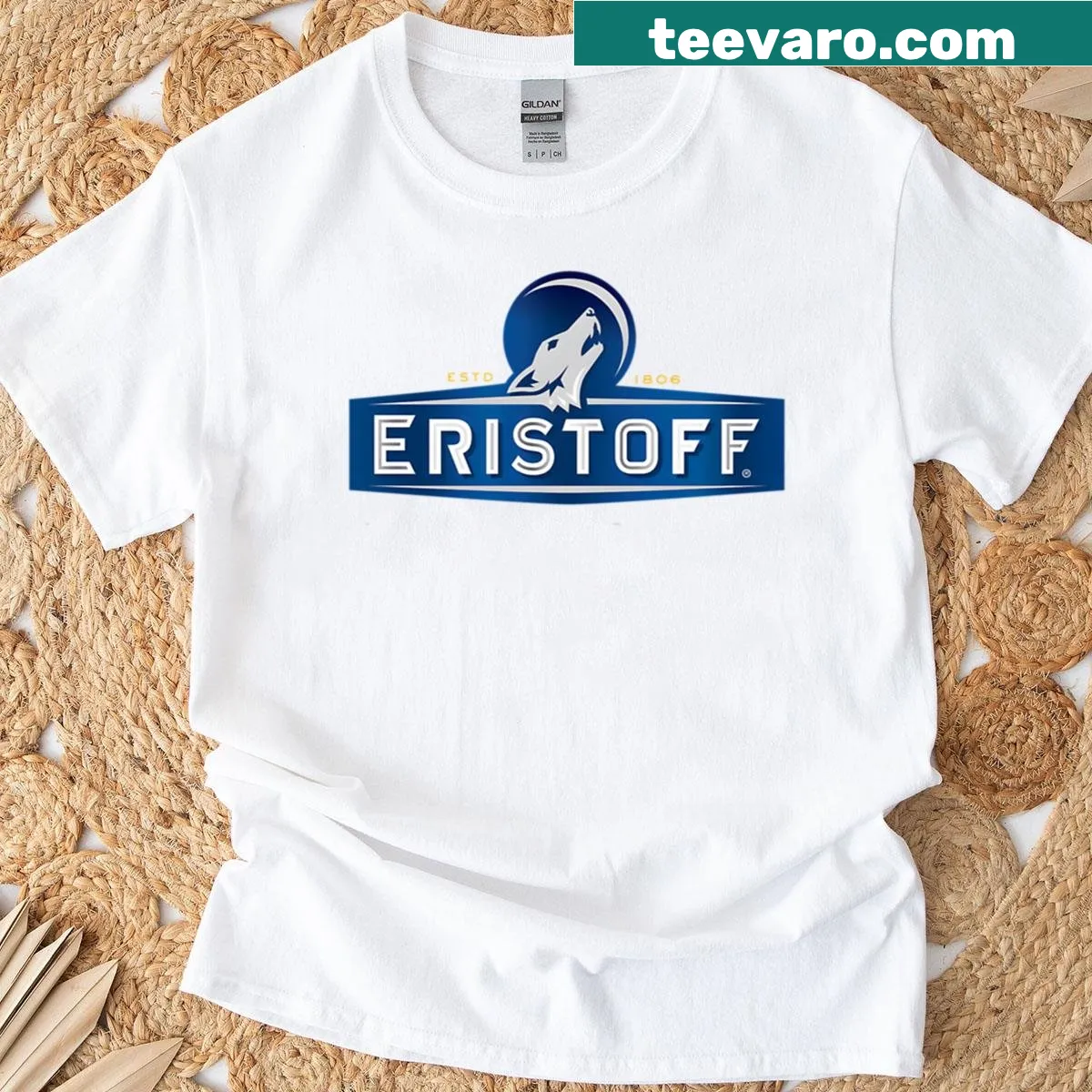 Playful typography T-shirt featuring the word Eristoff — on a men's t-shirt
