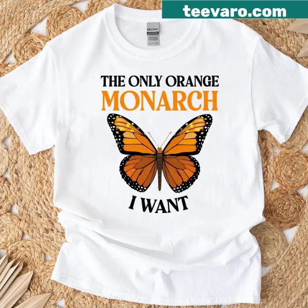 Emblematic T-shirt featuring orange monarch butterfly design for feminists