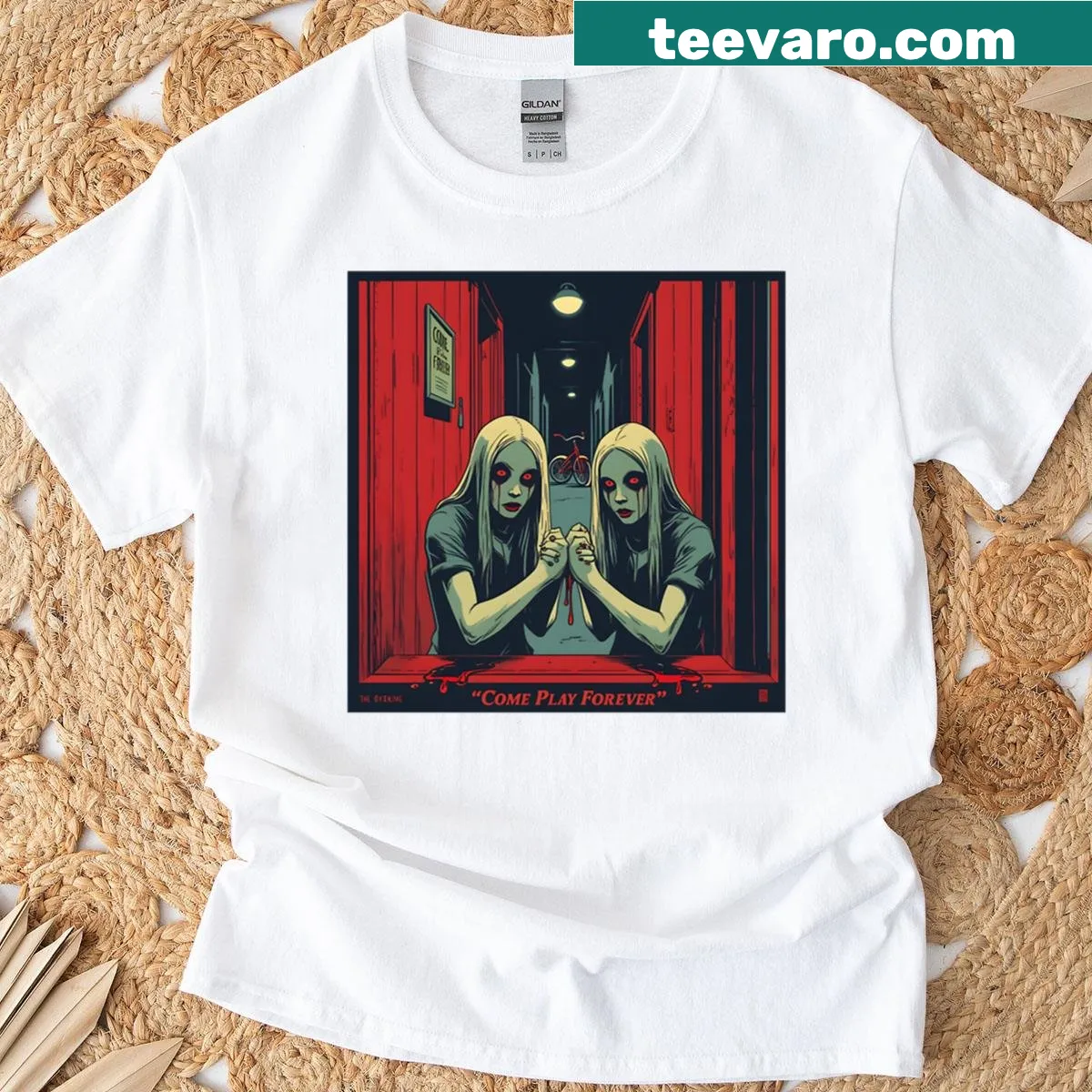 Minimalist T-shirt inspired by The Overlook Hotel design — on a men's t-shirt