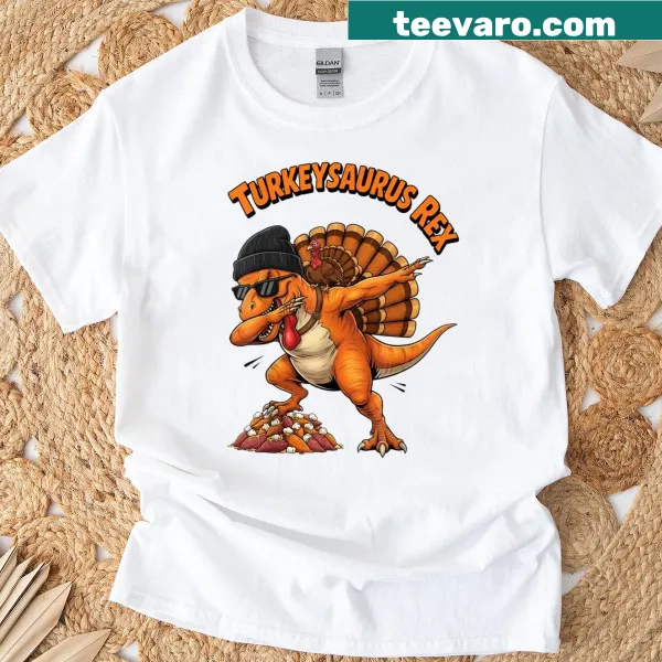 Cartoon dabbing Turkeysaurus Rex for Thanksgiving