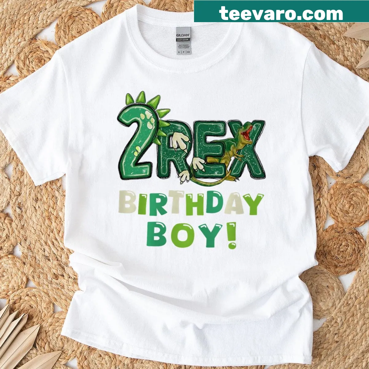 Two T-rex dinosaurs graphic birthday shirt for kids — on a men's t-shirt