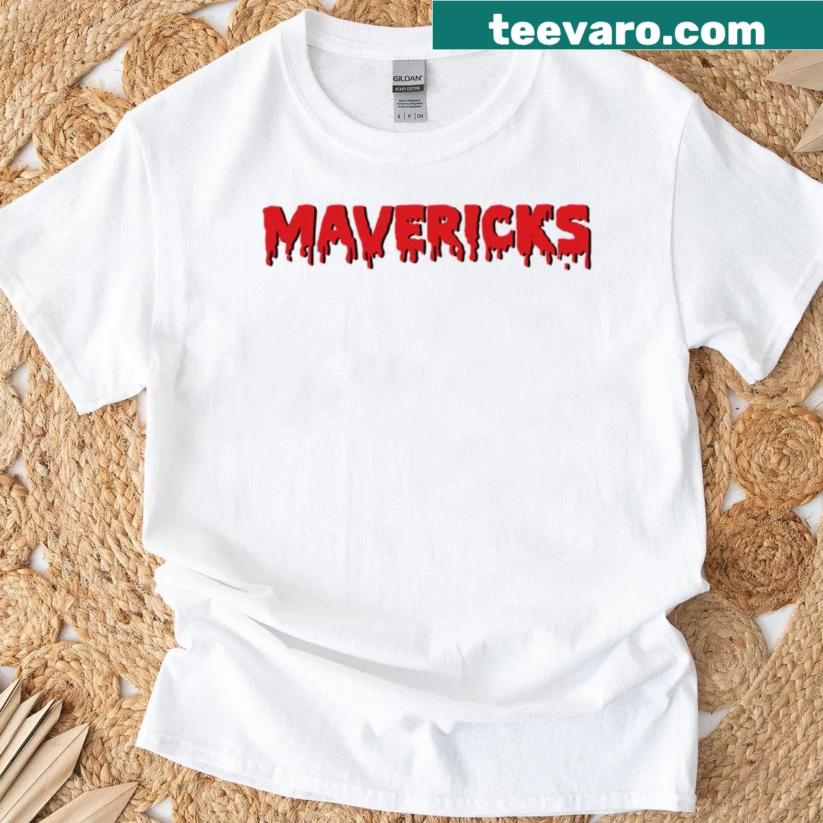 Illustrated Mavericks logo from University of Nebraska Omaha — on a men's t-shirt